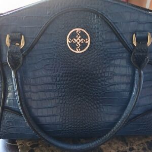 Chic Navy Blue Croc-Embossed Satchel